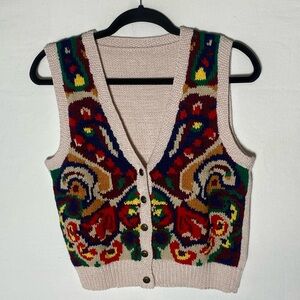 Vintage Handmade Multicolour Abstract Pattern Knit Sweater Vest S